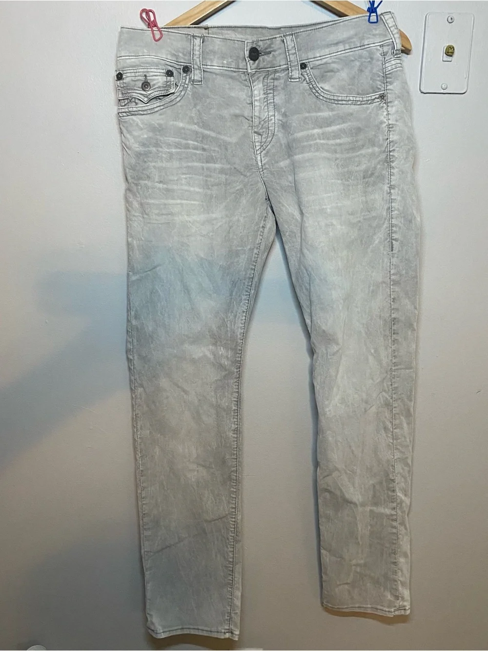 True Religion Men's Light Gray Slim Jeans